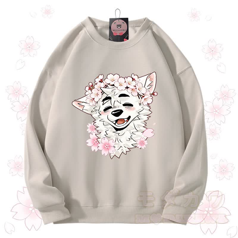 MODAKAWA X atka Sakura Wolf Graphic Unisex Sweatshirt - Khaki - 3XL - image 11
