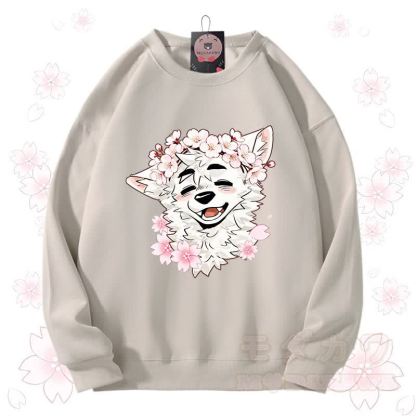 MODAKAWA X atka Sakura Wolf Graphic Unisex Sweatshirt - Khaki - 3XL - image 11