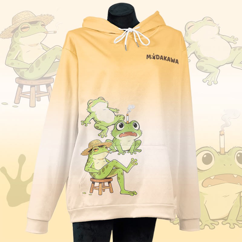 MODAKAWA Smoking Frog Graphic All Over Print Pullover Hoodie - Yellow - 8XL - image 4