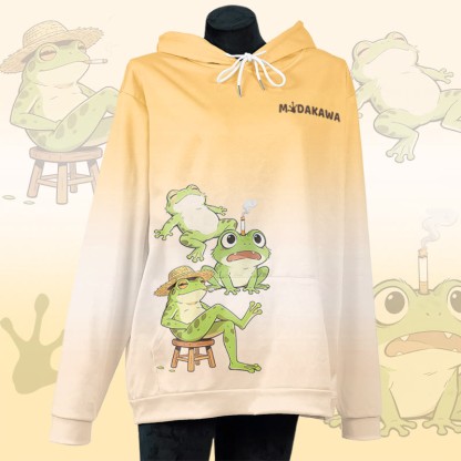 MODAKAWA Smoking Frog Graphic All Over Print Pullover Hoodie - Yellow - 8XL - image 4