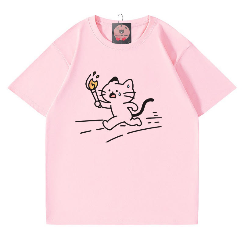 Laufkatzen-Print-T-Shirt - Pink - 5XL - image 4