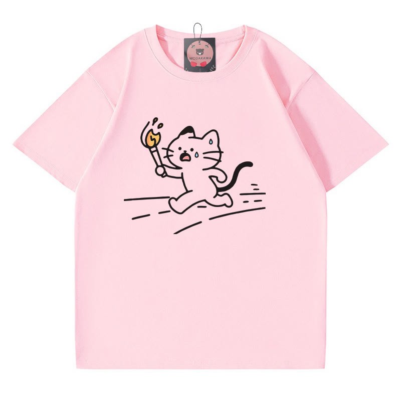 Laufkatzen-Print-T-Shirt - Pink - 5XL - image 4