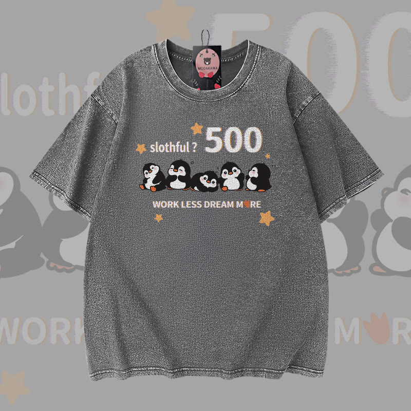 Faulpelz 500 Pinguin Grafik Modakawa Vintage gewaschenes T-Shirt aus 100% Baumwolle - Grey - 5XL - image 2
