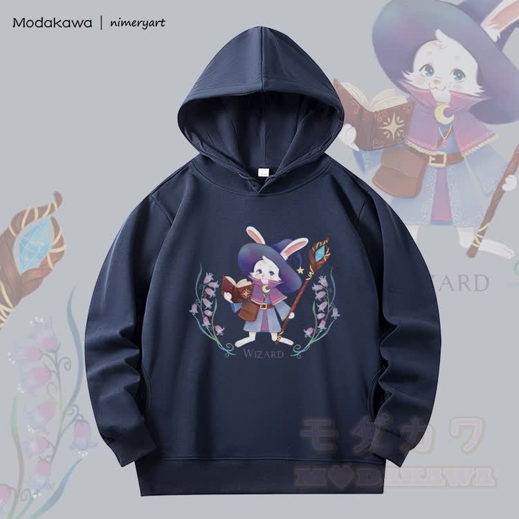 MODAKAWA X nimeryart Bunny Wizard Grafik Fleecegefütterter Hoodie - Purpurblau - 6XL - image 4