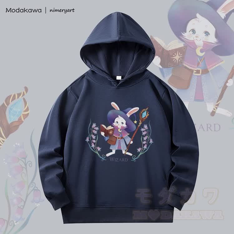 MODAKAWA X nimeryart Bunny Wizard Grafik Fleecegefütterter Hoodie - Purpurblau - 6XL - image 4