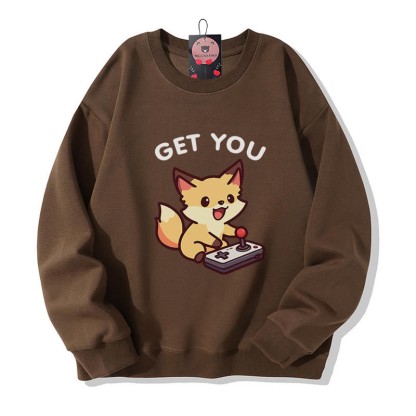 Partner-Sweatshirt mit verspieltem Fuchsmotiv und Rundhalsausschnitt - Brown - 5XL - image 3