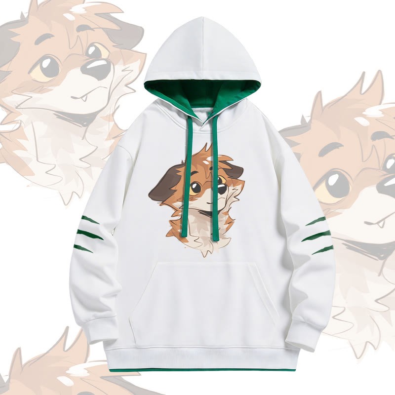 MODAKAWA X atka Anticipating Fox Graphic Oversized Contrast Lining Pullover Hoodie - White - 4XL - image 2