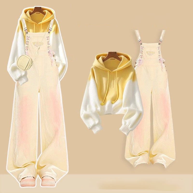 Farbverlauf-Hoodie, Jeans-Latzhose, passendes Outfit - Set C - 3XL - image 3