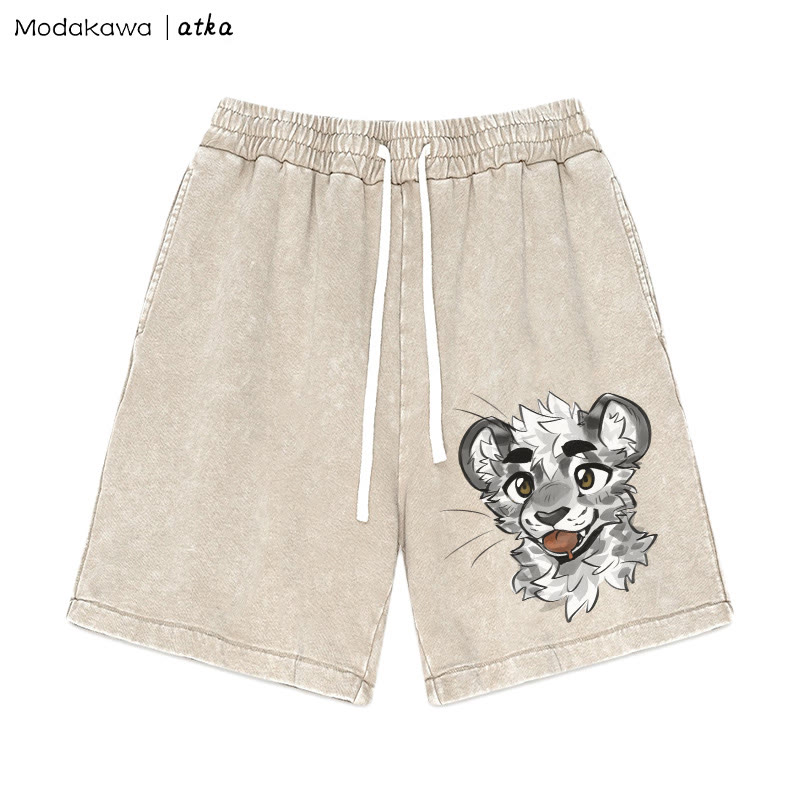 MODAKAWA X atka – Freche Shorts mit Tigergesicht-Grafik im Vintage-Look - Apricot - 3XL - image 4
