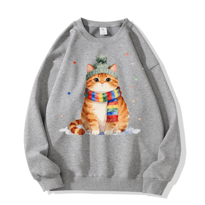 Winter-Sweatshirt mit Katzenmotiv und Rundhalsausschnitt - Grey - 5XL - image 3