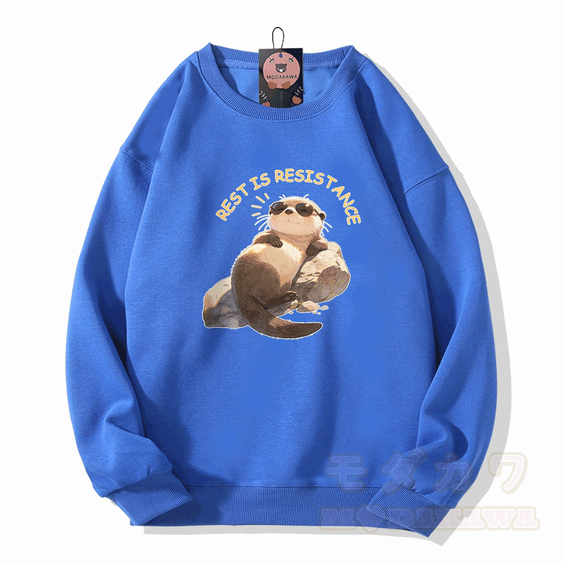 Ruhe ist Widerstand – Modakawa Unisex-Sweatshirt mit Otter-Motiv - Königsblau - 5XL - image 3