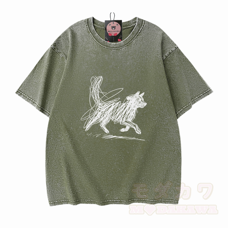 Modakawa Vintage T-Shirt mit Welpenmotiv, gewaschen aus 100 % Baumwolle - Grün - 5XL - image 8