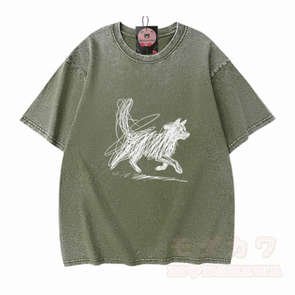Modakawa Vintage T-Shirt mit Welpenmotiv, gewaschen aus 100 % Baumwolle - Grün - 5XL - image 8