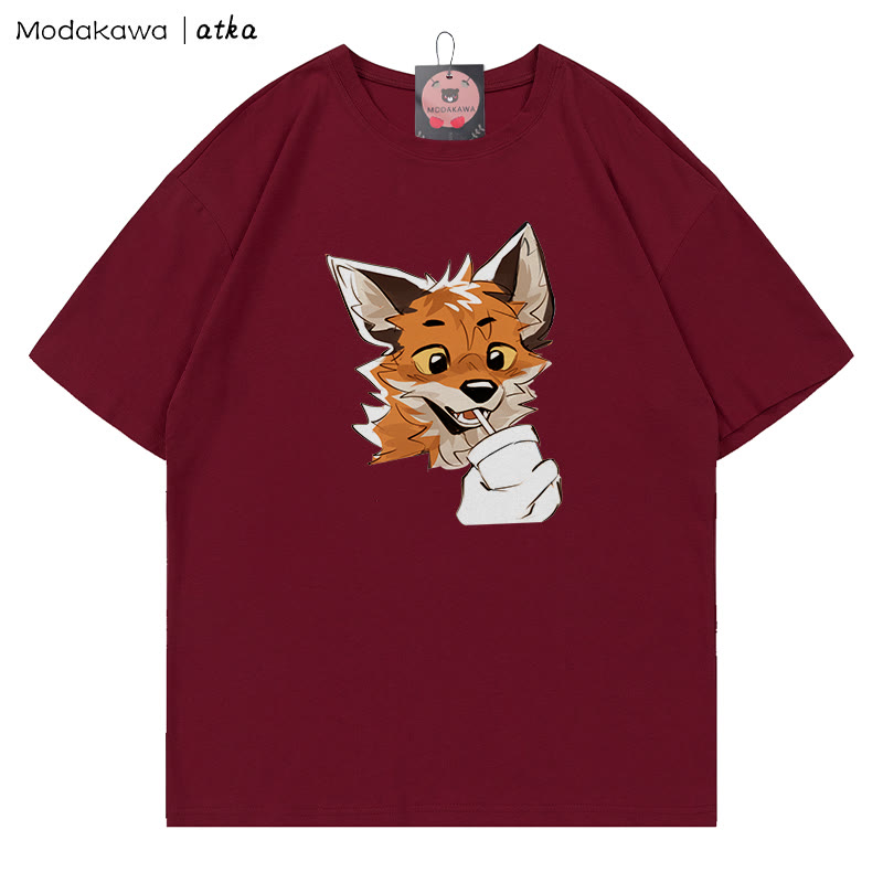 MODAKAWA X atka Fuchs-Print T-Shirt - Wine Red - 5XL - image 5