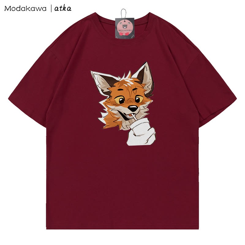 MODAKAWA X atka Fuchs-Print T-Shirt - Wine Red - 5XL - image 5