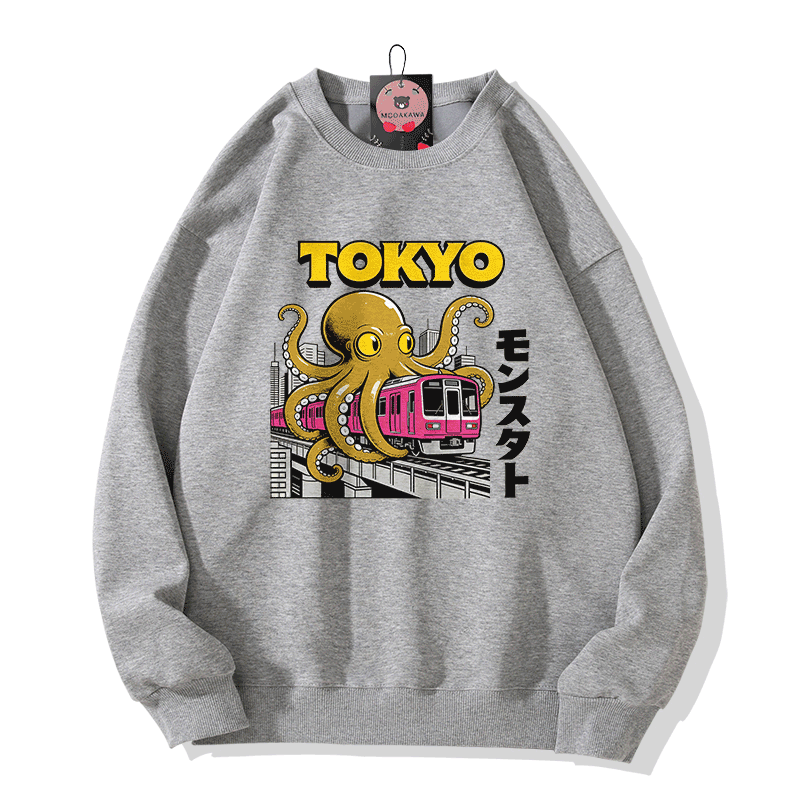 Modakawa Sweatshirt mit Tokyo Octopus Train Grafik - Grey - 5XL - image 3