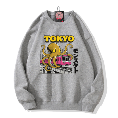 Modakawa Sweatshirt mit Tokyo Octopus Train Grafik - Grey - 5XL - image 3