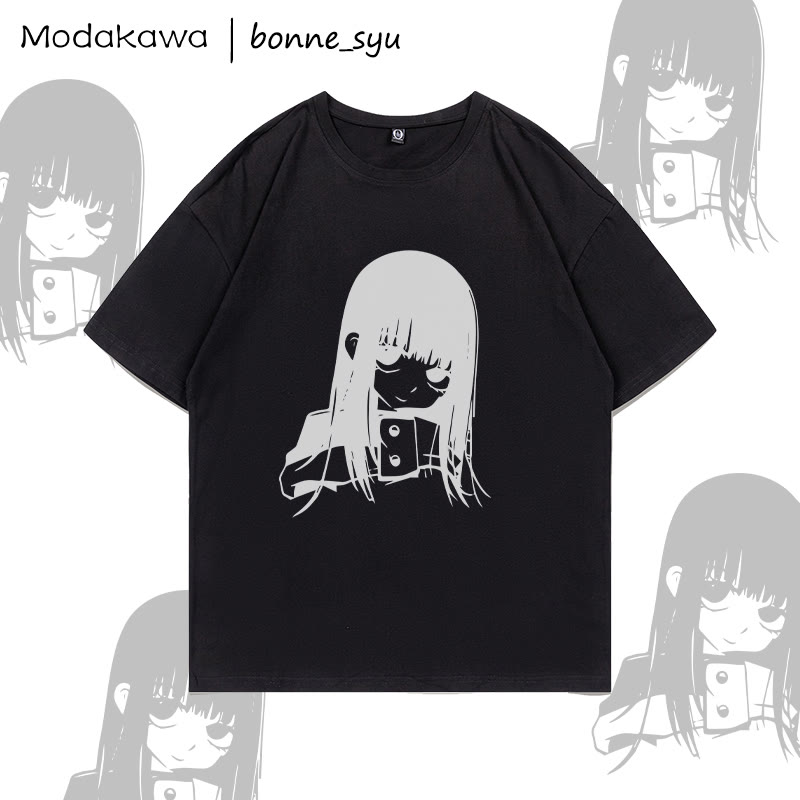 MODAKAWA X bonne_syu Niedliches Anime-Mädchen-Grafik-T-Shirt - Black - 5XL - image 2