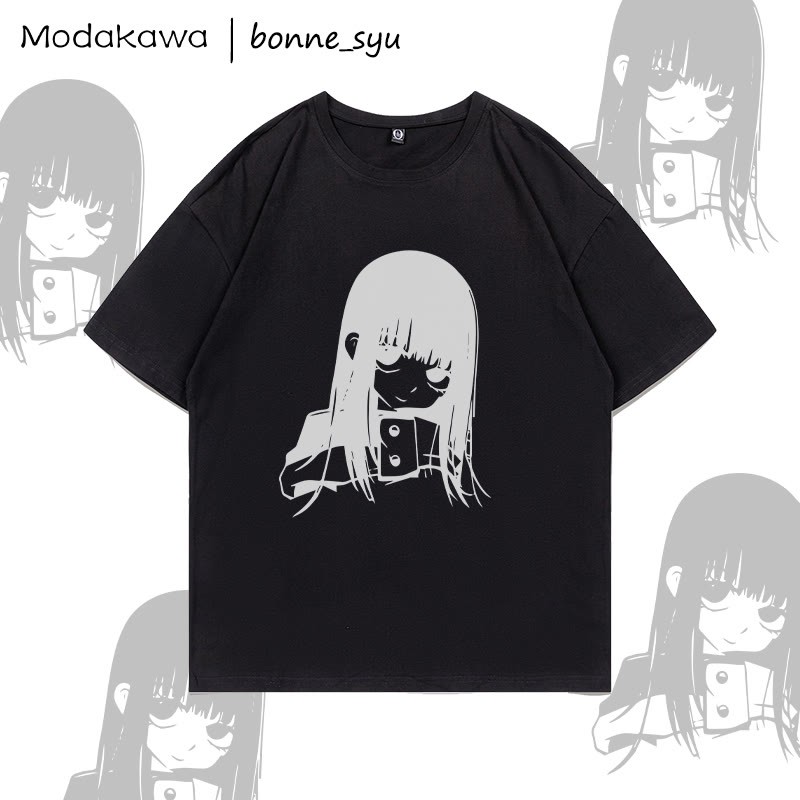 MODAKAWA X bonne_syu Niedliches Anime-Mädchen-Grafik-T-Shirt - Black - 5XL - image 2