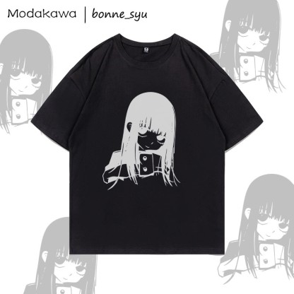 MODAKAWA X bonne_syu Niedliches Anime-Mädchen-Grafik-T-Shirt - Black - 5XL - image 2