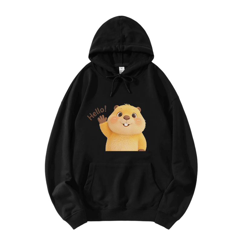 HELLO Capybara Grafik Modakawa Loose Baumwoll-Mischgewebe-Hoodie - Black - 5XL - image 3