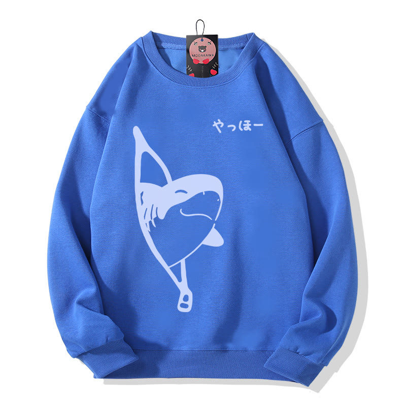 Sweatshirt mit verspieltem Hai-Motiv und Reißverschluss-Grafik, Rundhalsausschnitt - Blue - 5XL - image 4