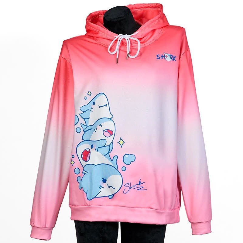 Modakawa Shark Letter Print Loose Hoodie - Pink - 8XL - image 8