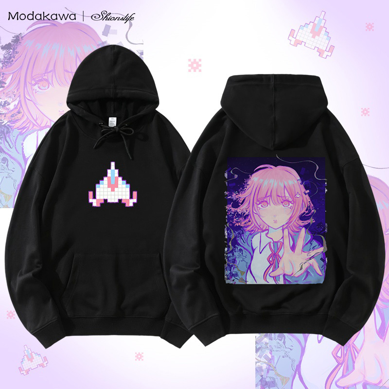 MODAKAWA X Shionslife Chiaki Nanami Grafik-Baumwollmischung Streetwear Pullover Hoodie - Black - 5XL - image 4