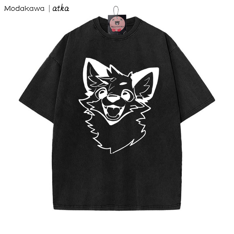 MODAKAWA X atka – Vintage-T-Shirt mit Fuchs-Print und verwaschenem Muster - Black - 5XL - image 3