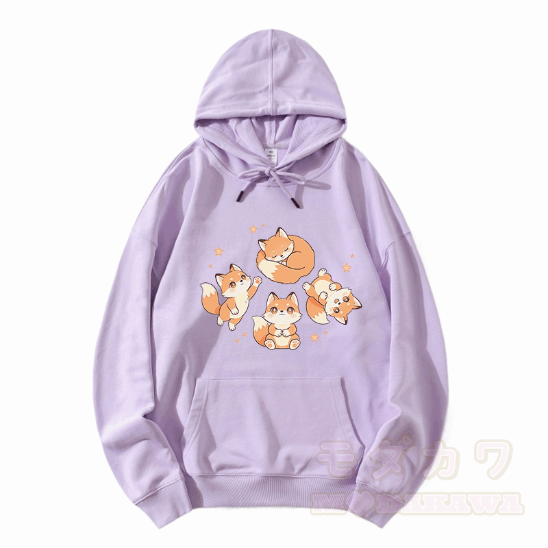 Modakawa Hoodie mit niedlichem Fuchs-Motiv, locker geschnitten, aus Baumwollmischgewebe - Hellviolett - 5XL - image 5