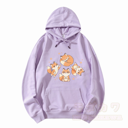 Modakawa Hoodie mit niedlichem Fuchs-Motiv, locker geschnitten, aus Baumwollmischgewebe - Hellviolett - 5XL - image 5