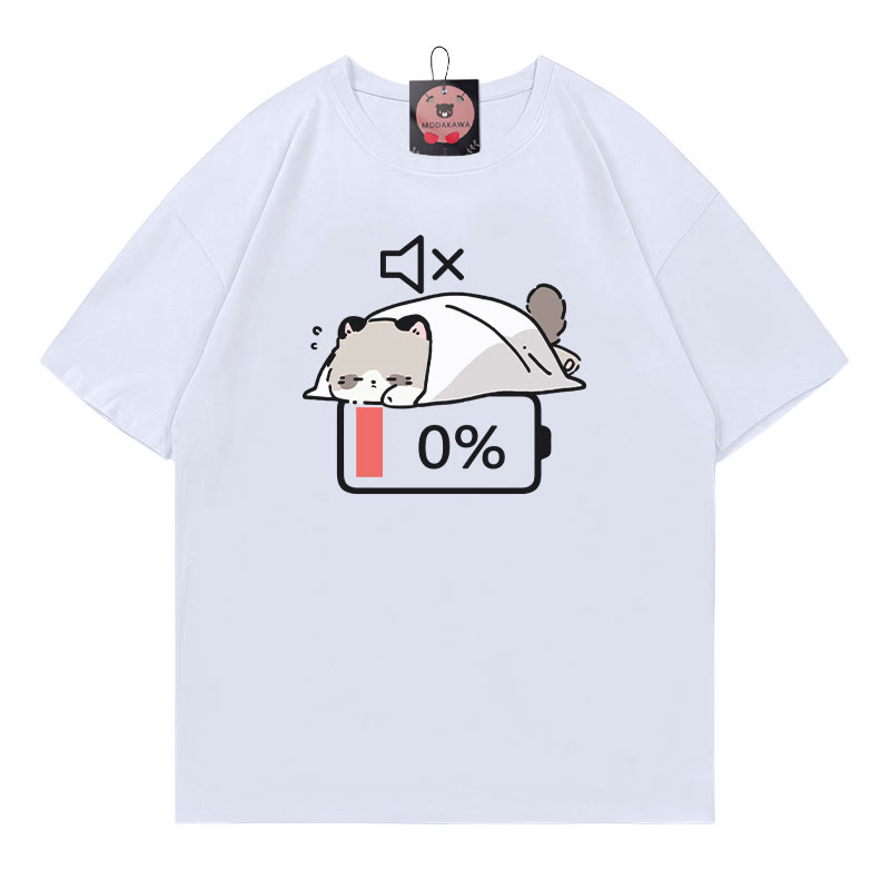 0% Akku Stummes Katzen-Print-T-Shirt - White - 5XL - image 3