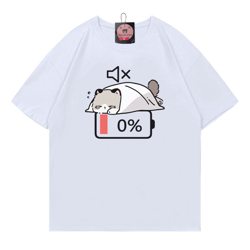 0% Akku Stummes Katzen-Print-T-Shirt - White - 5XL - image 3