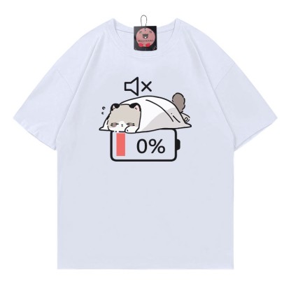 0% Akku Stummes Katzen-Print-T-Shirt - White - 5XL - image 3