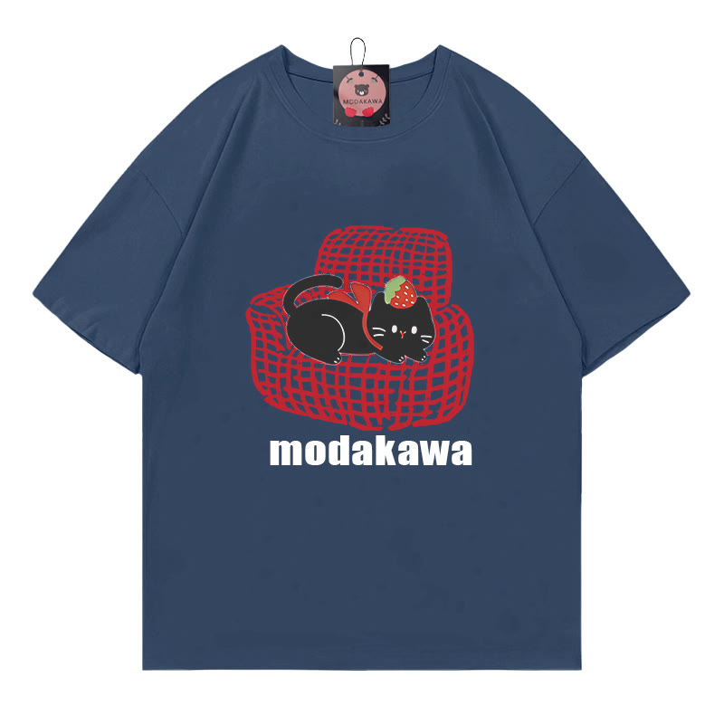Sofa Kitty Print Modakawa T-Shirt - Purplish Blue - 5XL - image 3