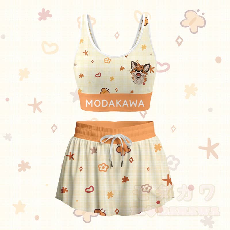 MODAKAWA X atka Happy Fox Graphic Crop Tank Sport Top Pocket Skort Matching Outfit - Satz - 4XL - image 4