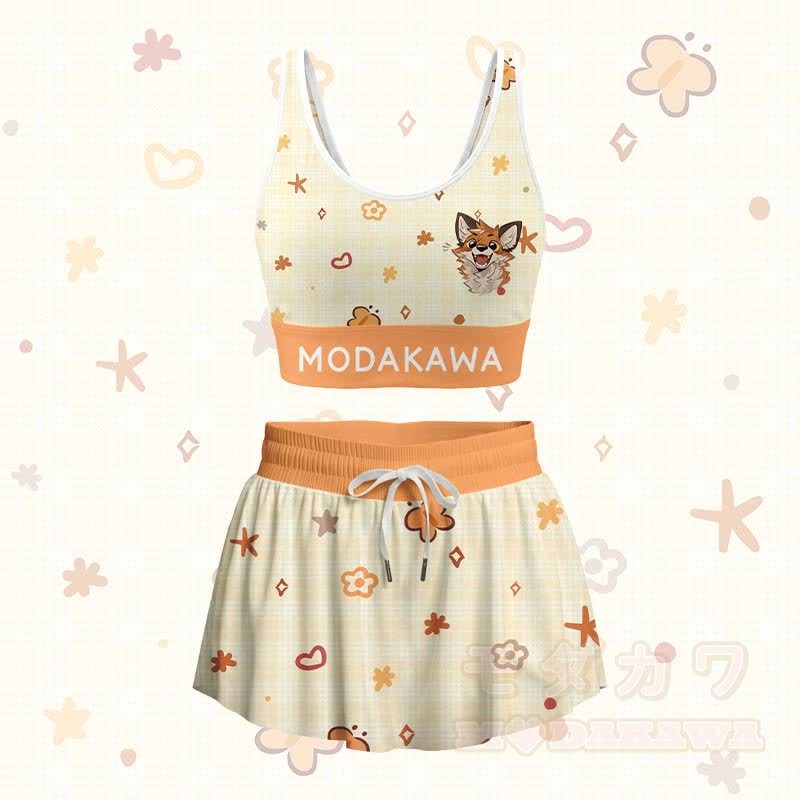MODAKAWA X atka Happy Fox Graphic Crop Tank Sport Top Pocket Skort Matching Outfit - Satz - 4XL - image 4