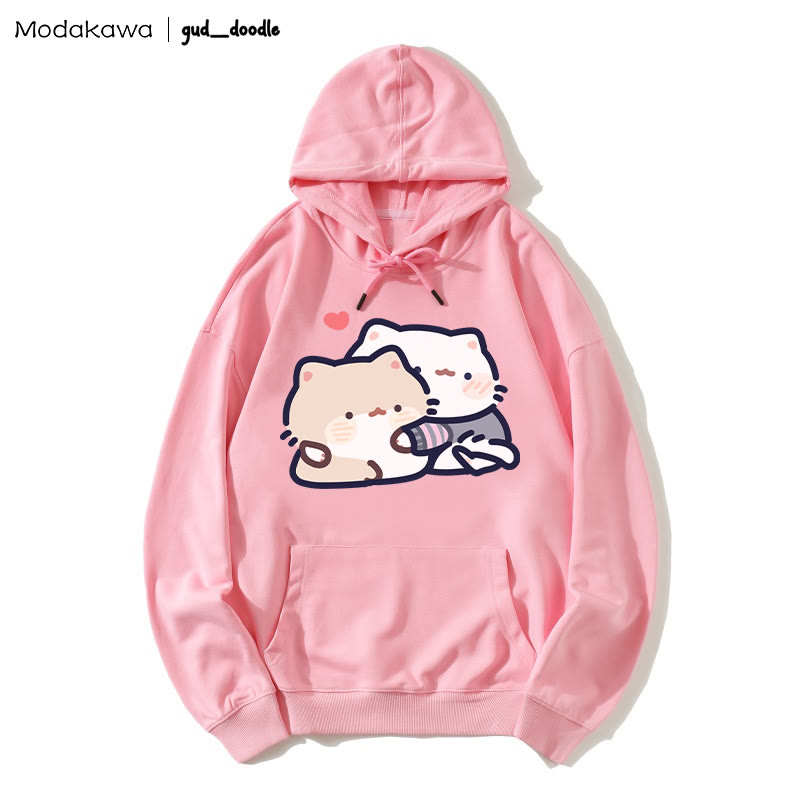 MODAKAWA X gud_doodle – Lockerer Hoodie mit Kitten-Print - Pink - 5XL - image 4