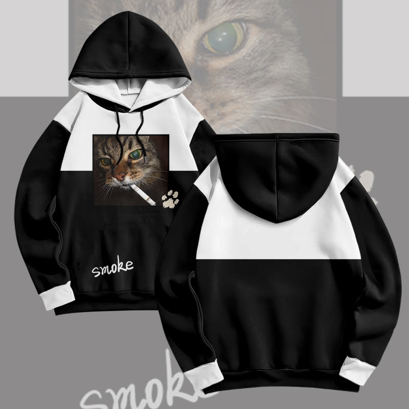 MODAKAWA Pullover-Hoodie mit rauchender Katze und Allover-Print - White - 6XL - image 3