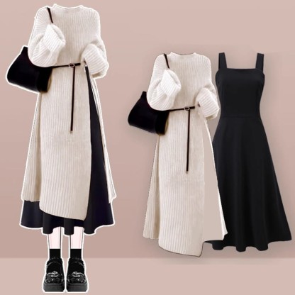 Strickkleid, schwarzes Kleid, zweiteiliges Set - Set F - XL - image 6