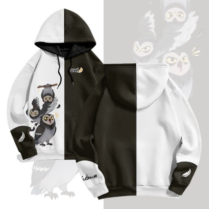 MODAKAWA Pullover-Hoodie mit Eulen-Grafik-Allover-Print - Black - 6XL - image 3