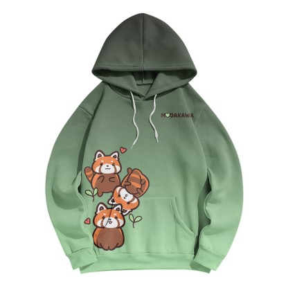 Modakawa Kapuzenpullover mit Farbverlauf, rotem Panda und Buchstabenprint, locker geschnitten - Green B - 5XL - image 3