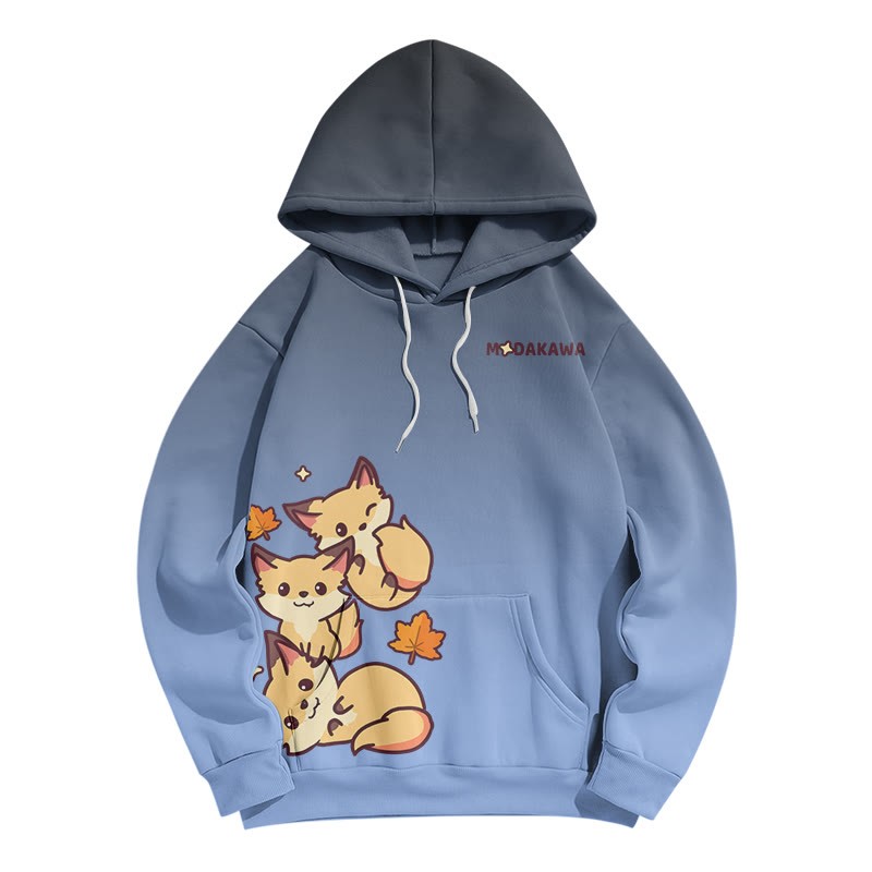 Modakawa Kapuzenpullover mit Farbverlauf, Fuchs- und Buchstabenprint, locker geschnitten - Blue - 5XL - image 5