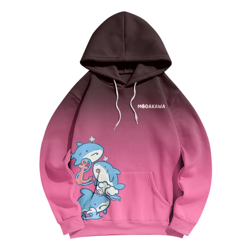 Modakawa Hoodie mit Farbverlauf, Hai-Buchstabenprint, lockere Passform - Pink - 5XL - image 3