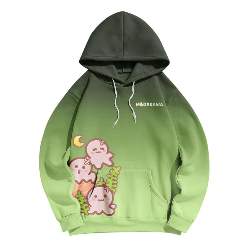 Modakawa Kapuzenpullover mit Farbverlauf und Oktopus-Buchstabenprint, locker geschnitten - Green - 5XL - image 2
