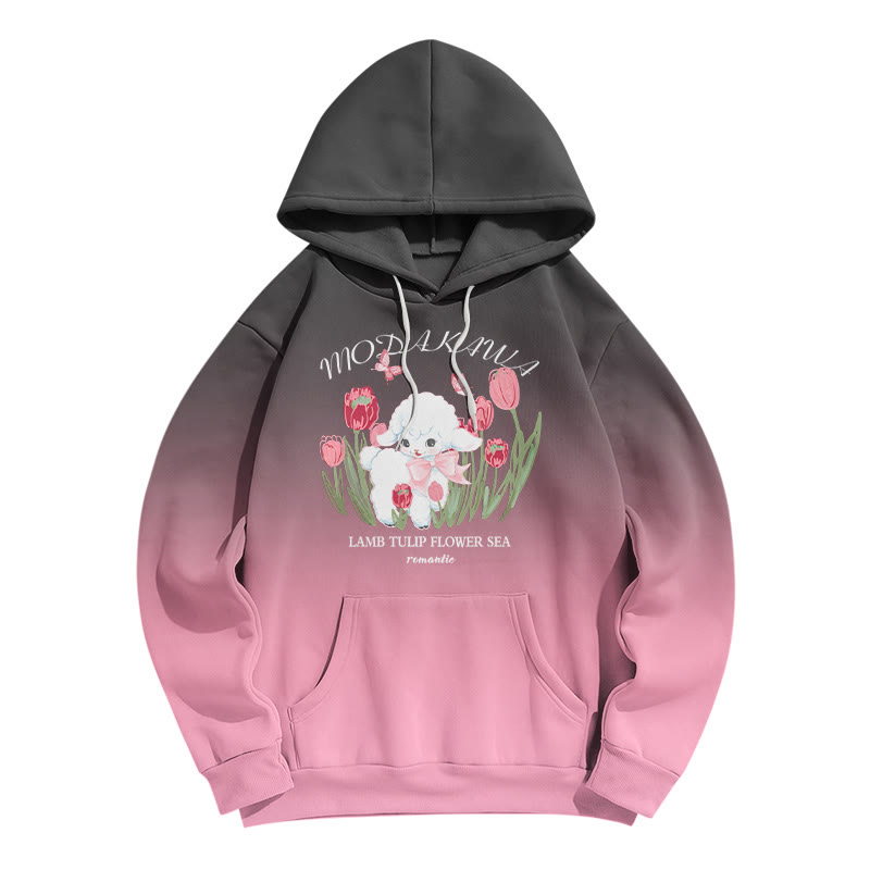 Modakawa Hoodie mit Farbverlauf, Lamm- und Buchstabenprint, lockere Passform - Pink - 8XL - image 2