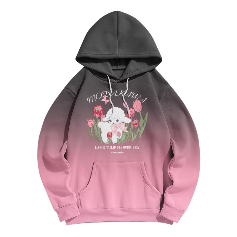 Modakawa Hoodie mit Farbverlauf, Lamm- und Buchstabenprint, lockere Passform - Pink - 8XL - image 2