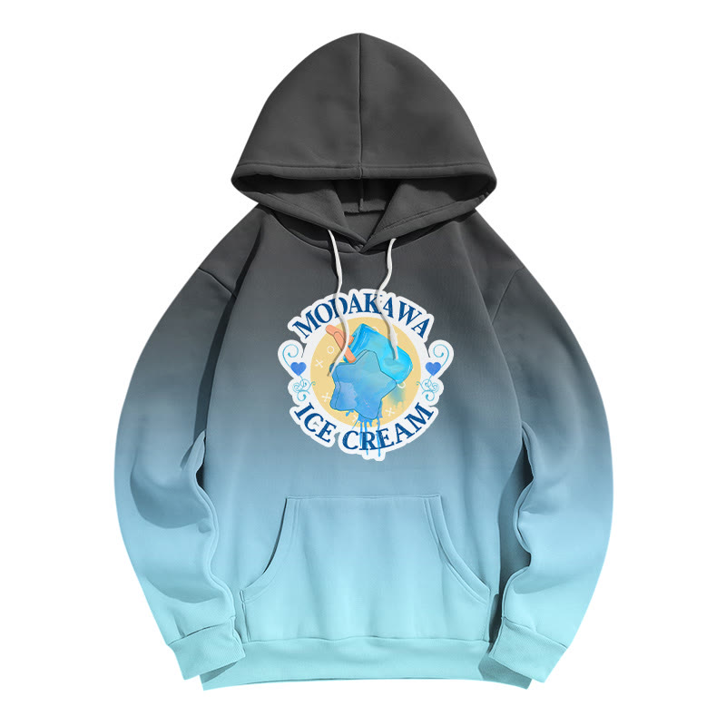 Modakawa Hoodie mit Farbverlauf, Eiscreme-Buchstabenprint, lockerer Passform - Black&Blue - 8XL - image 1