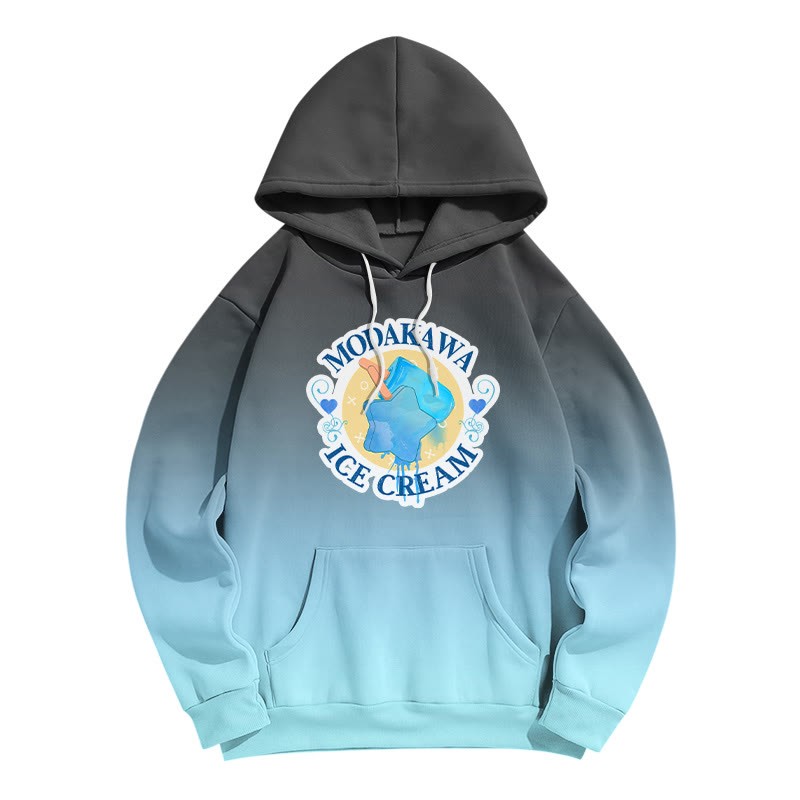 Modakawa Hoodie mit Farbverlauf, Eiscreme-Buchstabenprint, lockerer Passform - Black&Blue - 8XL - image 1