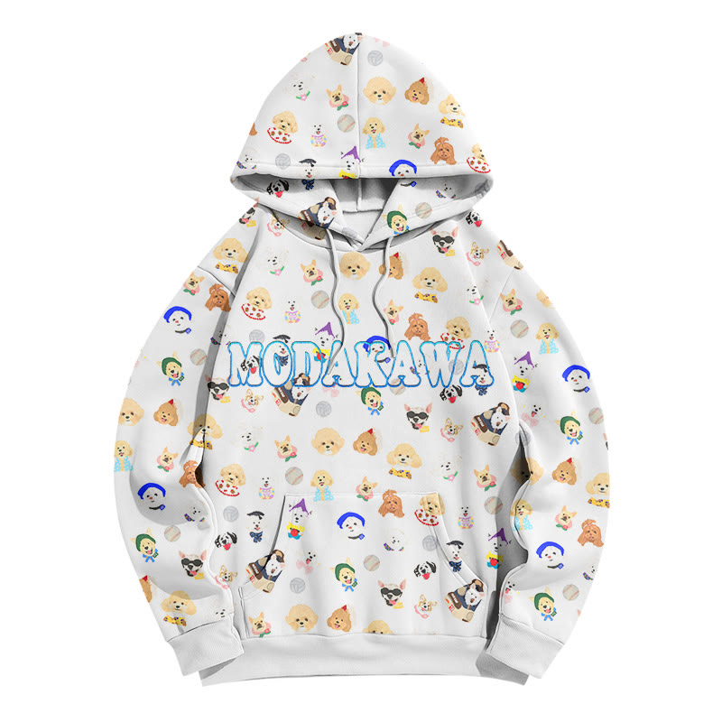 Modakawa Puppy Letter Print Loose Hoodie - White - 8XL - image 1